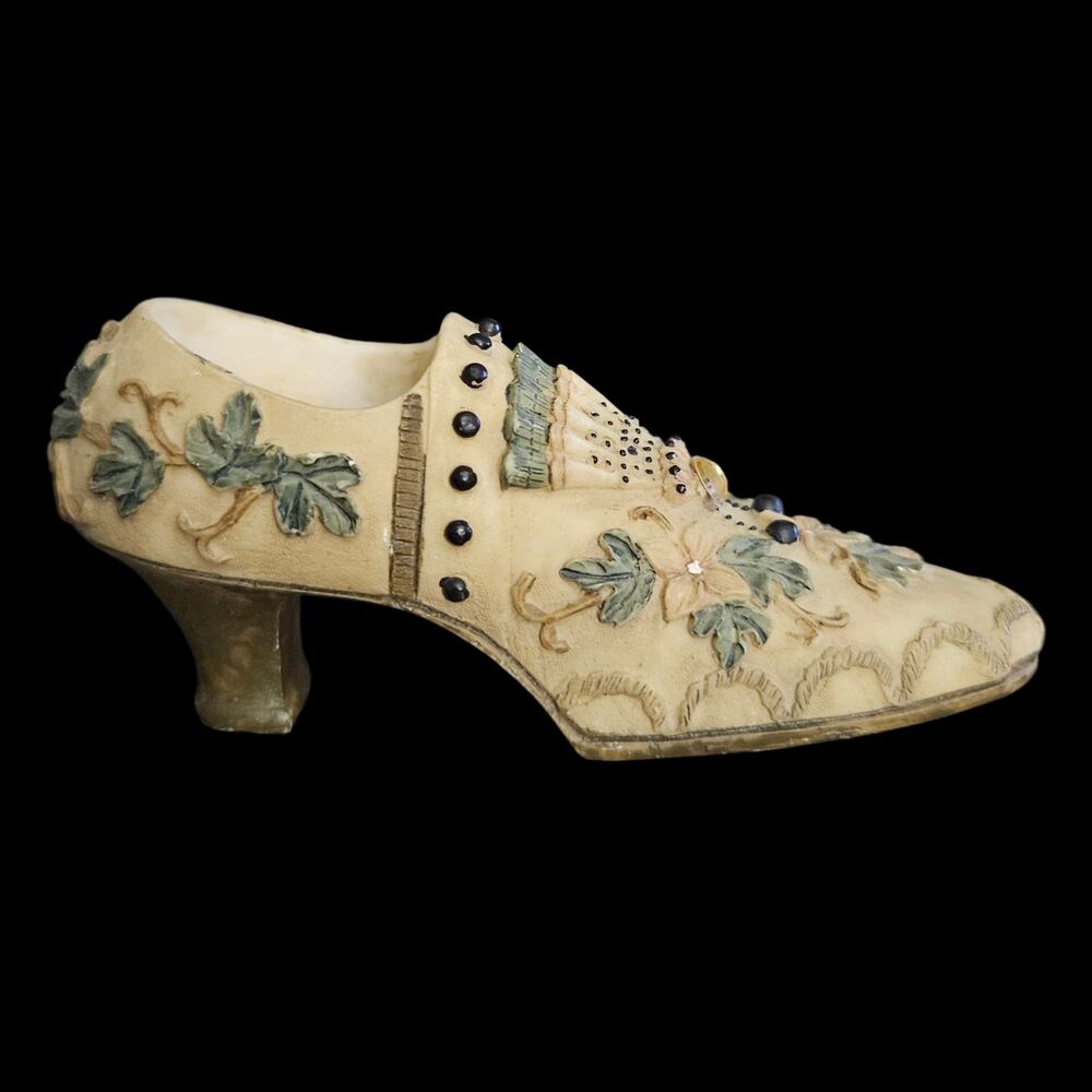 Vintage Victorian Style Floral Resin Shoe Trinket Box Hand Painted Keepsake
